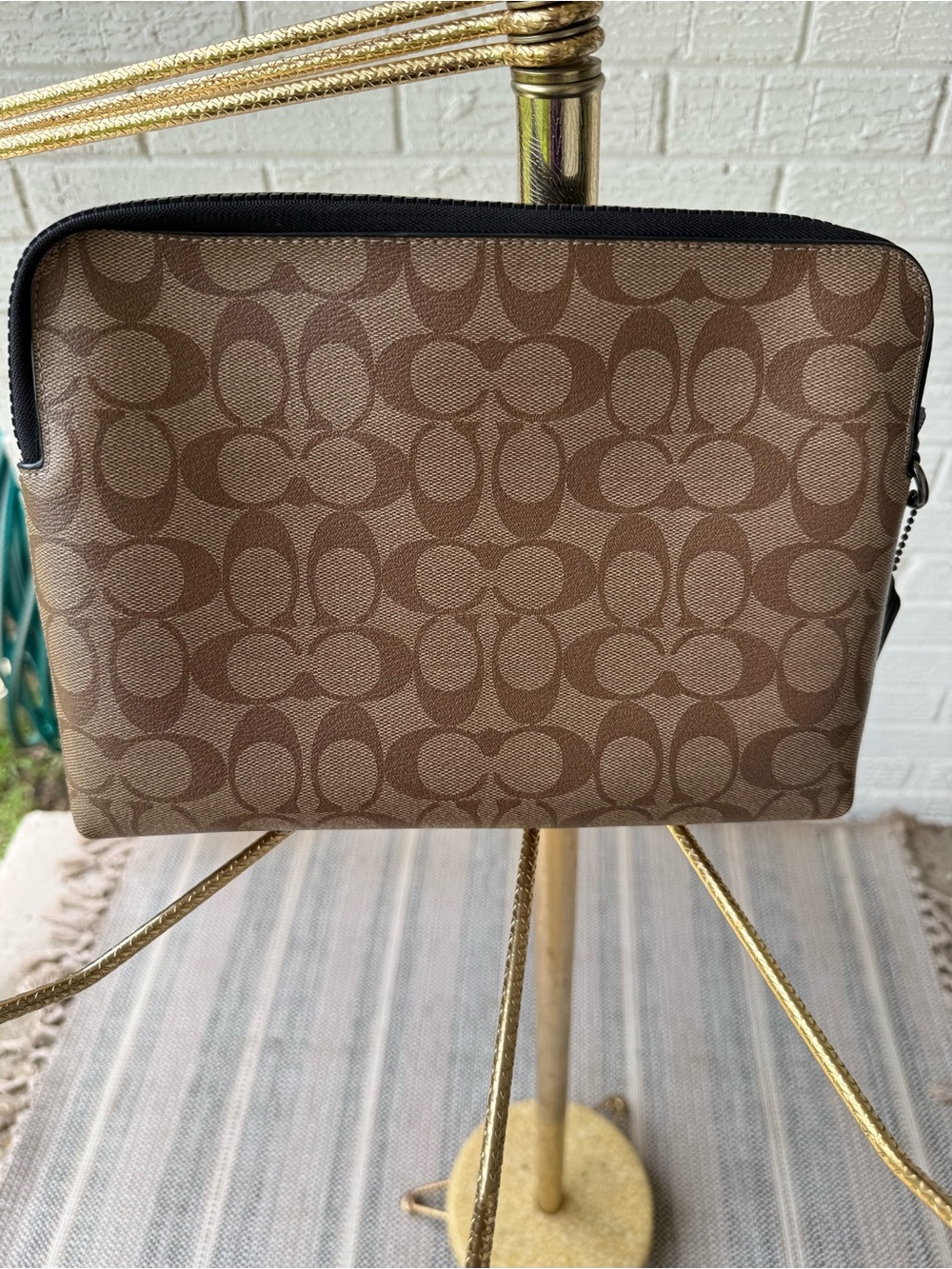 Coach Brown Signature Ranger Pouch with Black Leather Flap - Picture 2 of 13